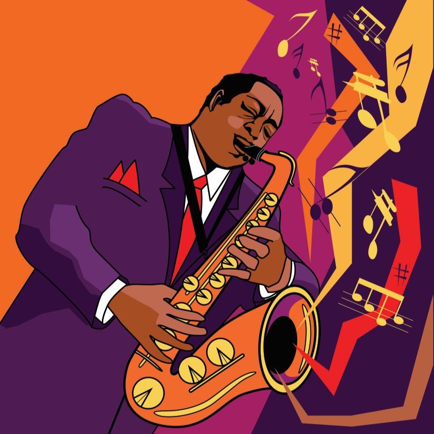 illustration of jazz musician playing saxophone